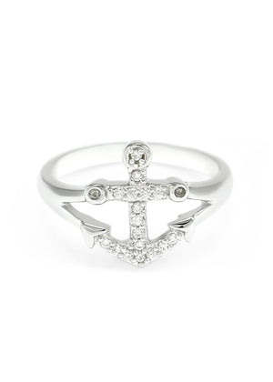 Ring - Sterling Anchor Ring With Simulated Diamonds
