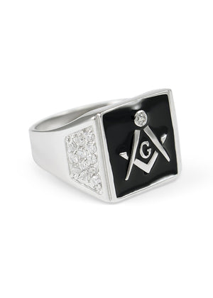 Ring - Sterling Silver Square Masonic Ring With Black Enamel