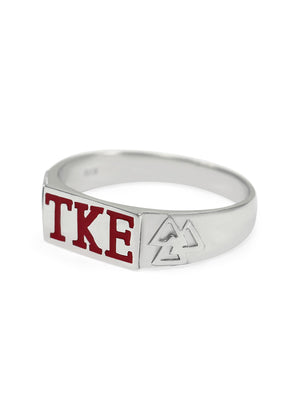 Ring - Tau Kappa Epsilon Sterling Silver Flat Top Ring (Red)