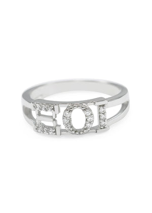 Ring - Xi Omicron Iota Sterling Silver Ring With Simulated Diamonds