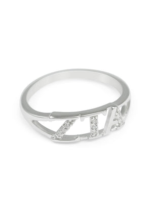 Ring - Zeta Tau Alpha Sterling Silver Ring With Simulated Diamonds
