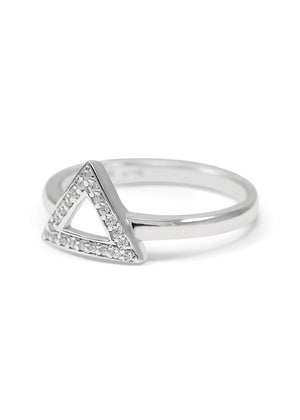 Rings - Delta Triangle Sterling Silver Ring With CZs