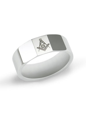 Rings - Tungsten Masonic Ring With Faceted Top